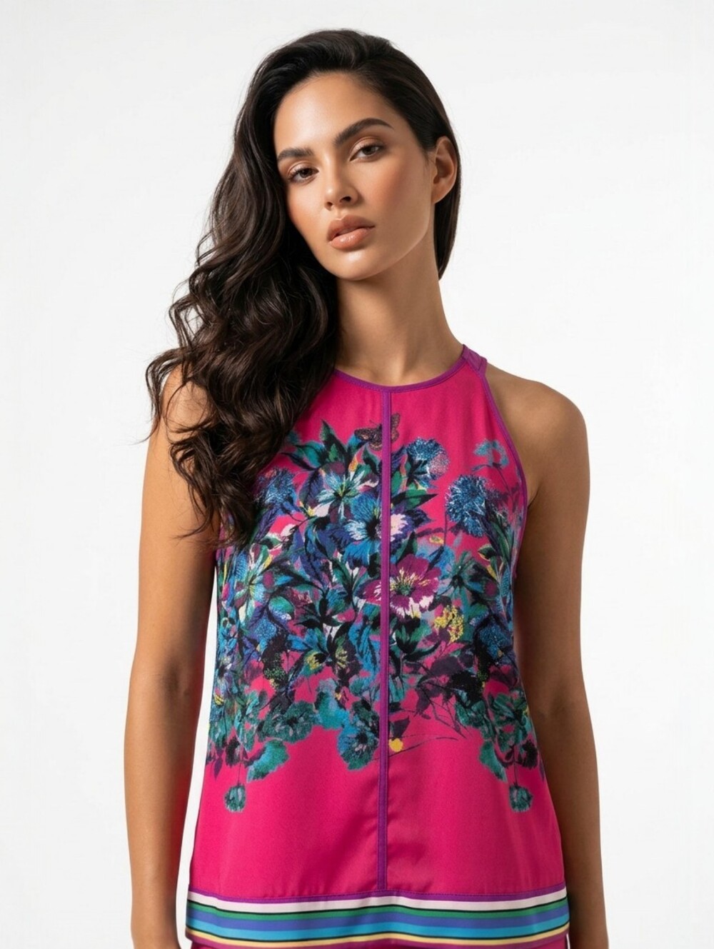 Nicole Miller Women's Floral Sleeveless Top Large Flowy Tank Butterfly Lined